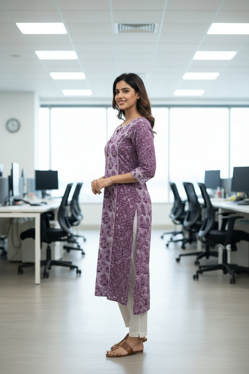 Lilac Princess Cut Straight Kurti