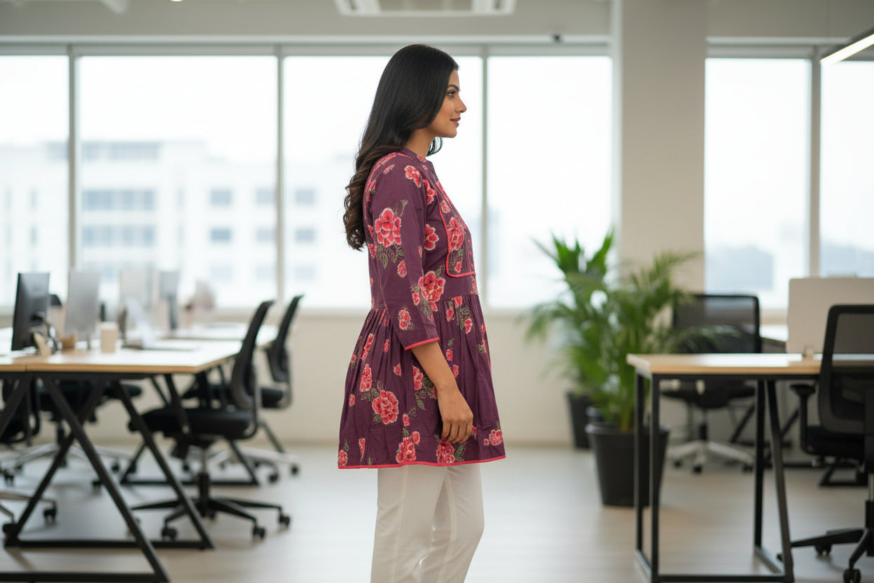 Ami Purple Floral Short Top