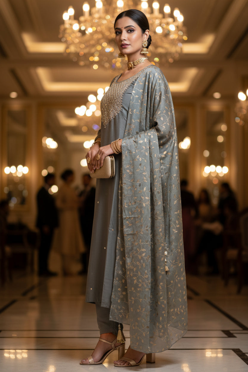 Office Wear Salwar Suit with Pearl work and Cutdana work