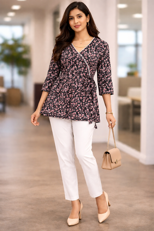 Aarna Crush Fabric Short Top with Tassels