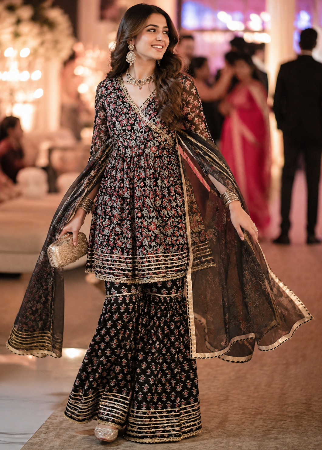 Exclusive Lace Work Black Sharara Set
