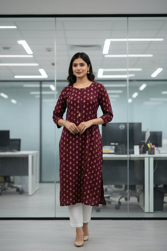 Formal Wear Wine Color Soft Cotton Kurti