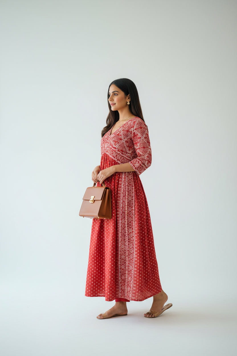 Palak Red and White Festive Wear