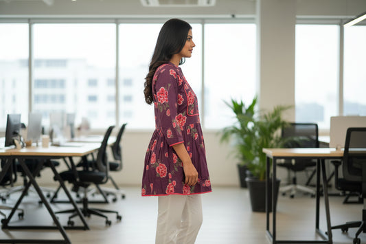 Ami Purple Floral Short Top