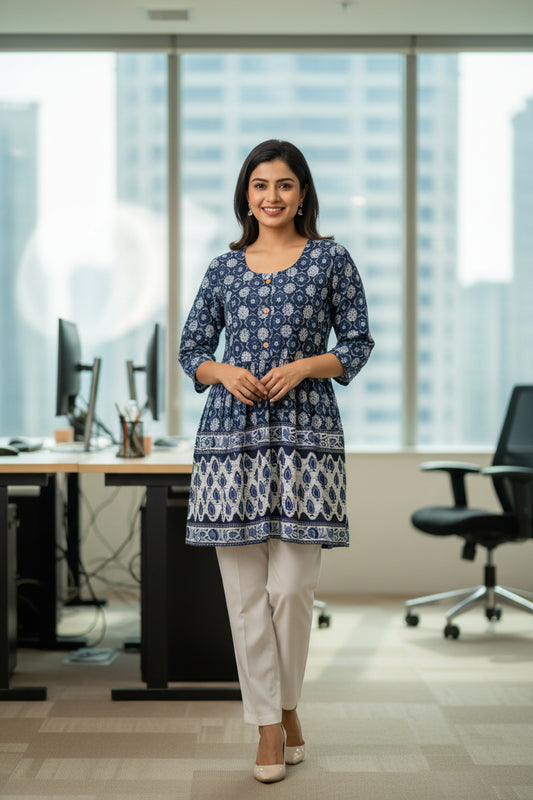 Batik Blue and White Short Kurti