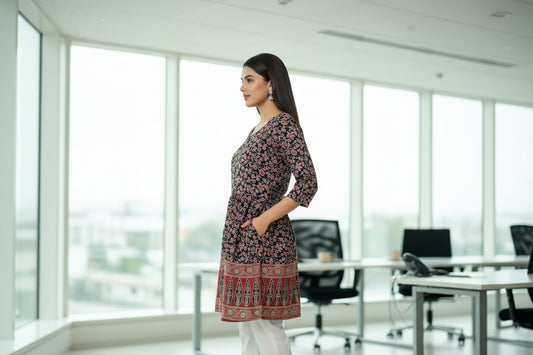 Ajrakh Brown and Maroon Cotton Short Top