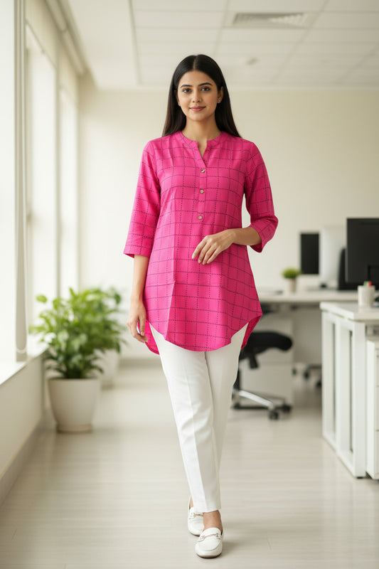 Palki Cotton checks Short Top for Formal and Casual