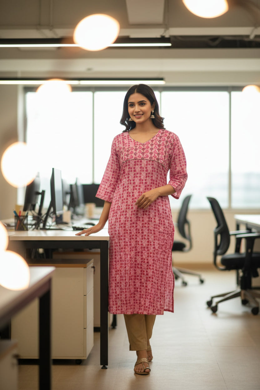 Nisha Batik Print Pink Straight Cut Kurti