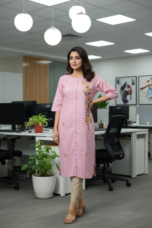 Mul Cotton Embroidered Straight Cut Kurti