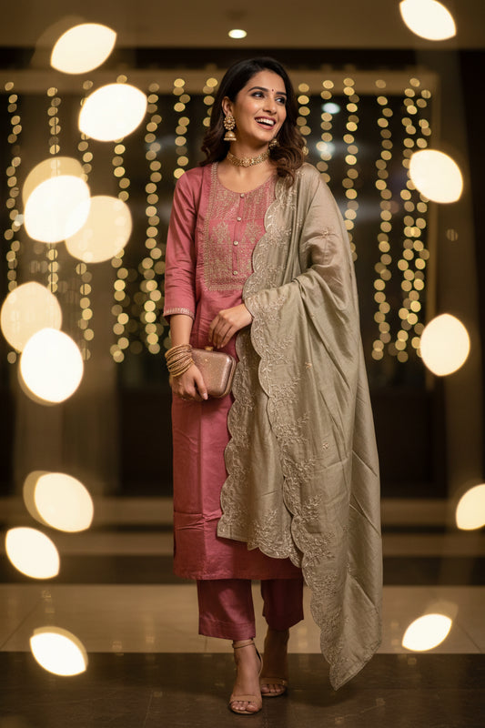 Office Wear Onion Pink Salwar Kameez and Dupatta set
