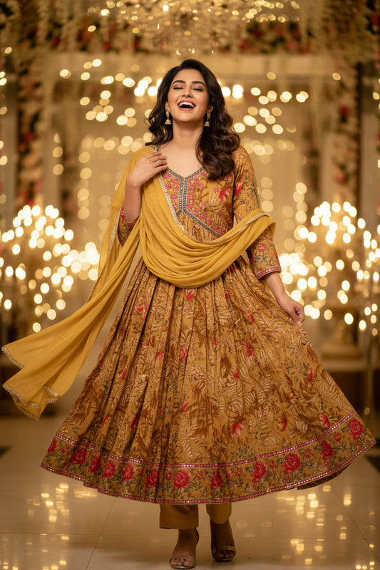 Festive Wear Yellow Salwar Kameez Dupatta in Pure Maslin Fabric