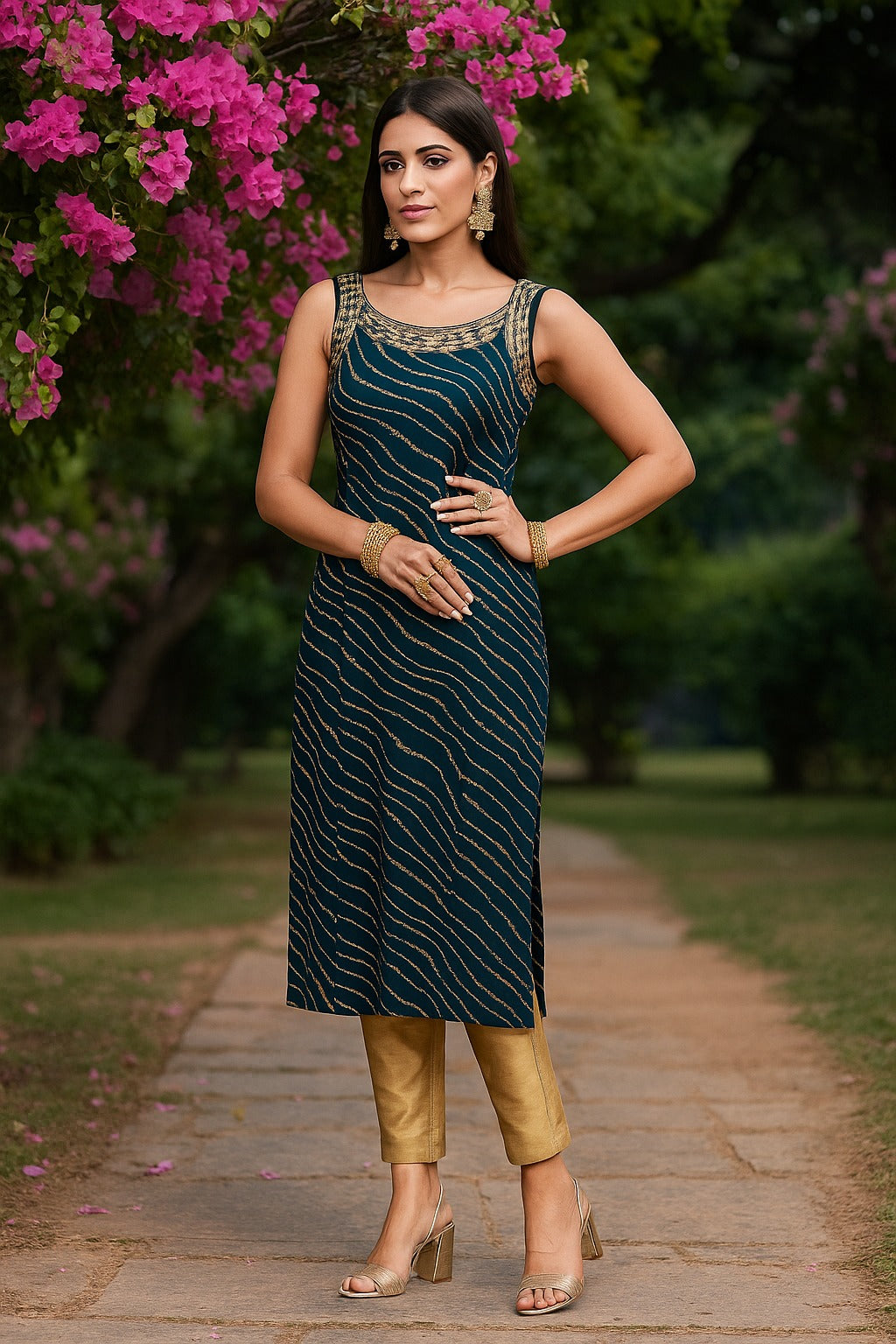 Leheria Blue color Sleeveless Kurti with Thread work and Sequence Work