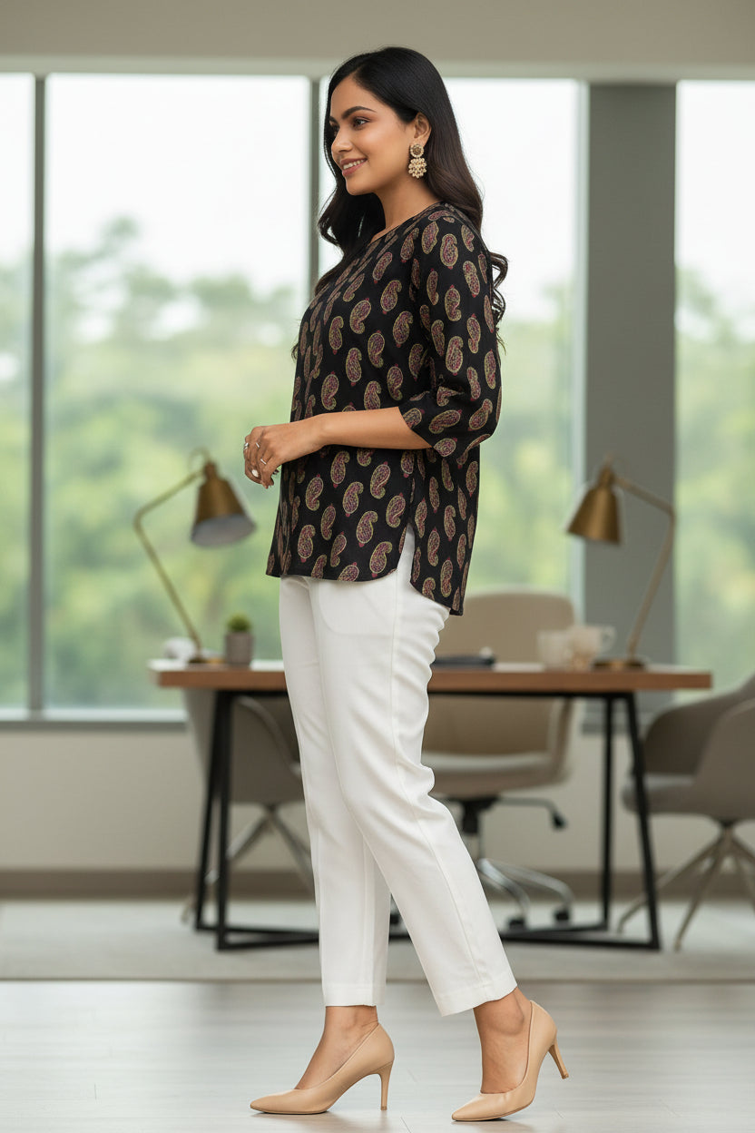 Batik Brown Straight Cut Short Kurti