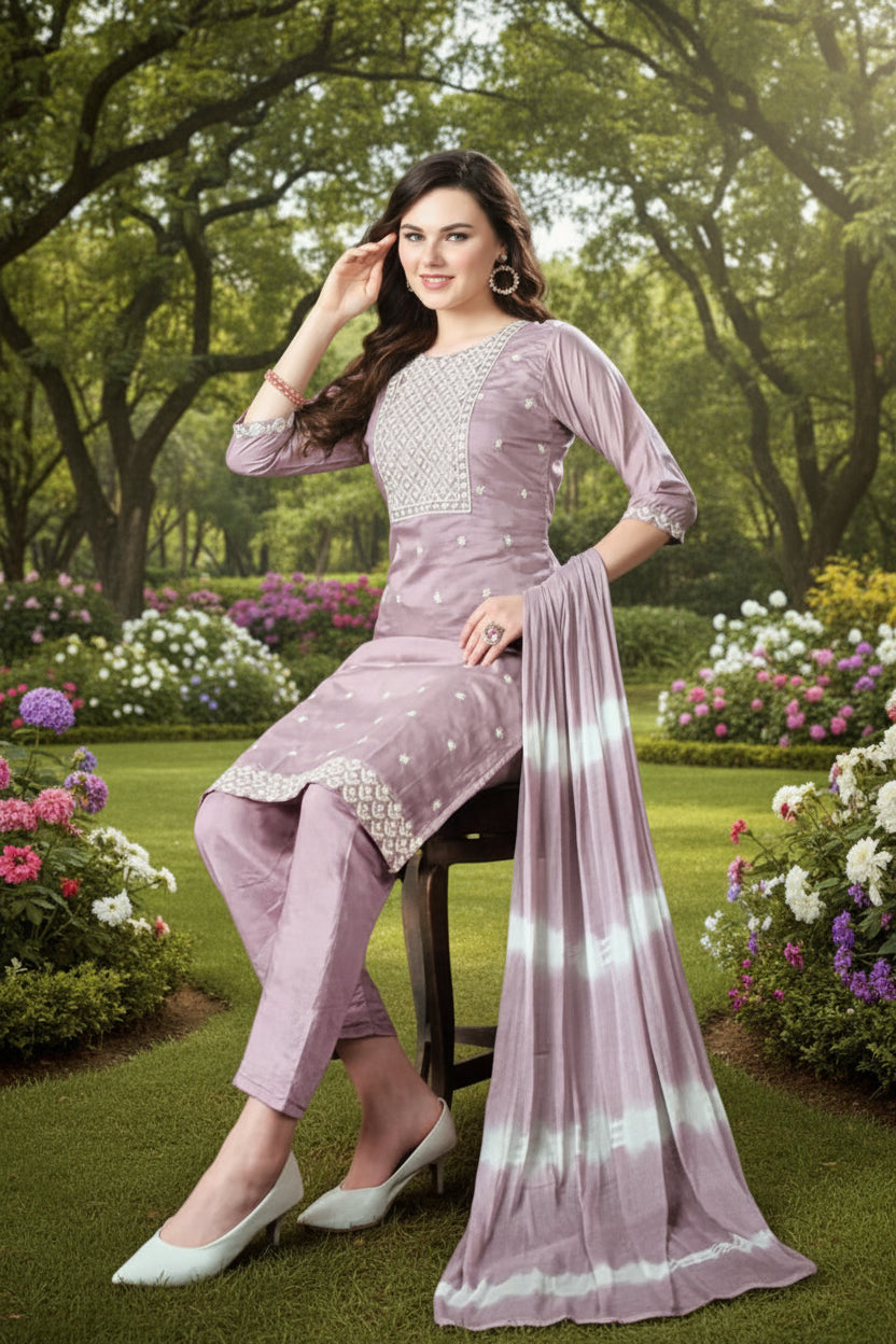 Lilac Color Plus Size Salwar Kameez and Dupatta