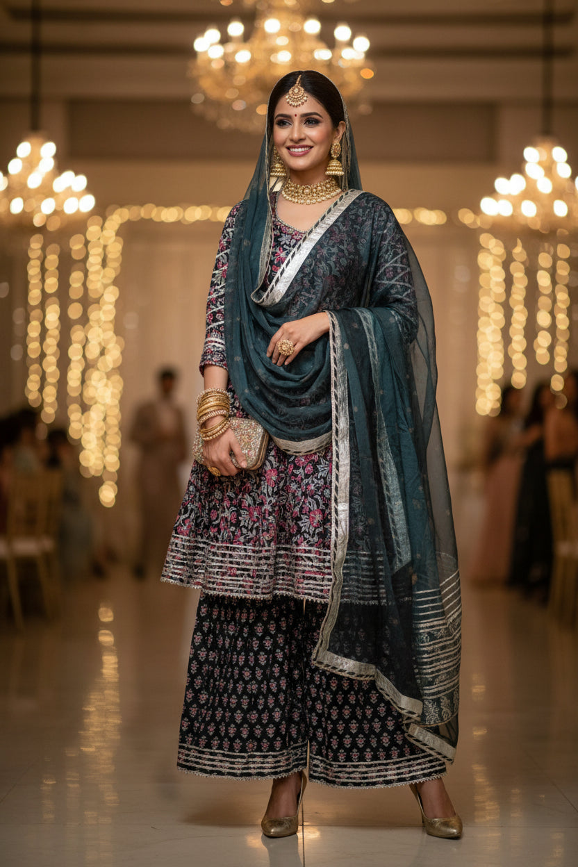 Exclusive Lace Work Black Sharara Set