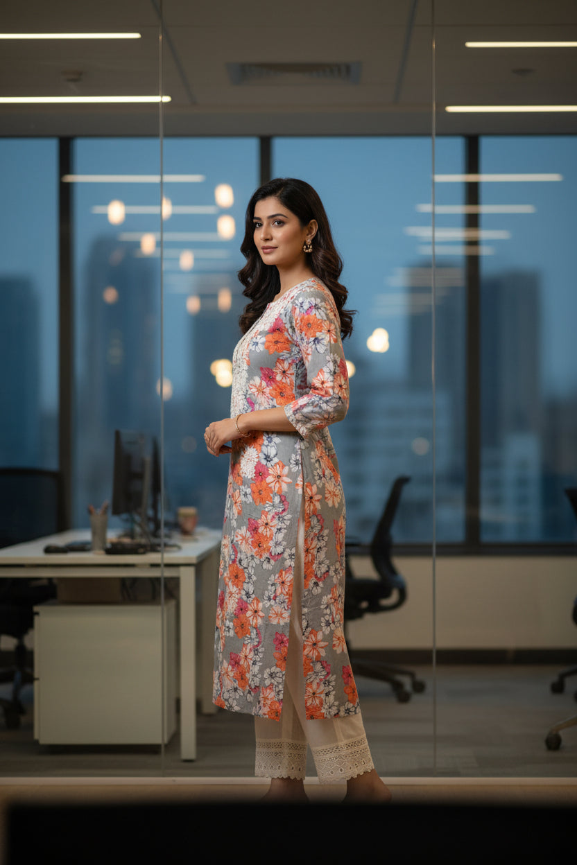 Excusive Orange Lucknowi Chikankari Floral Formal Cordset