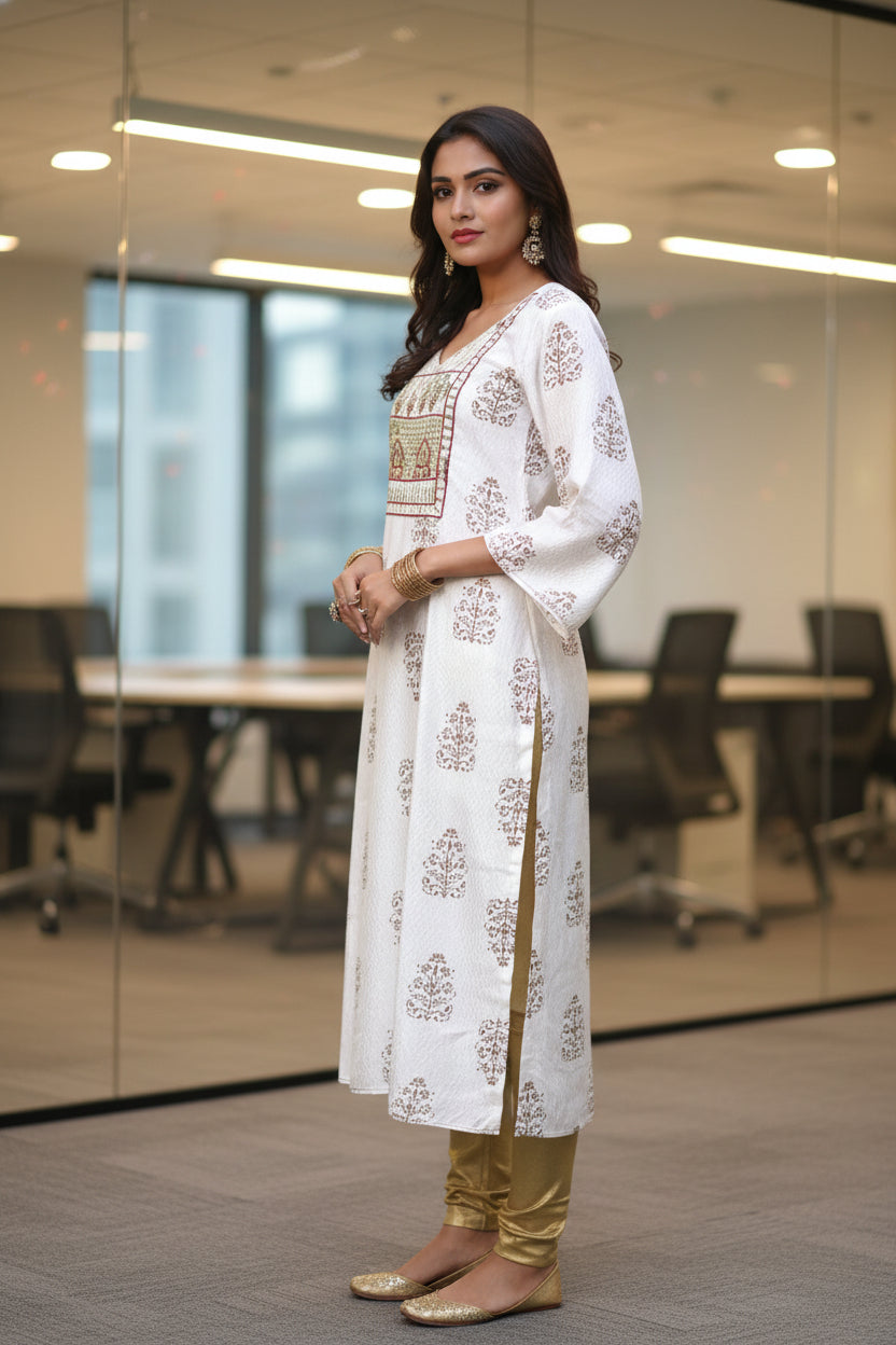 White Straight Cut Kurti