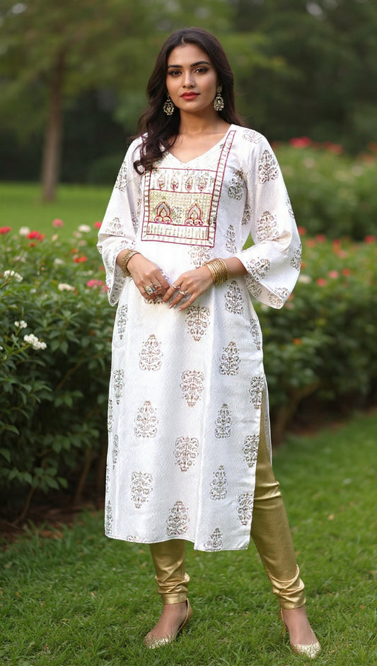 White Straight Cut Kurti